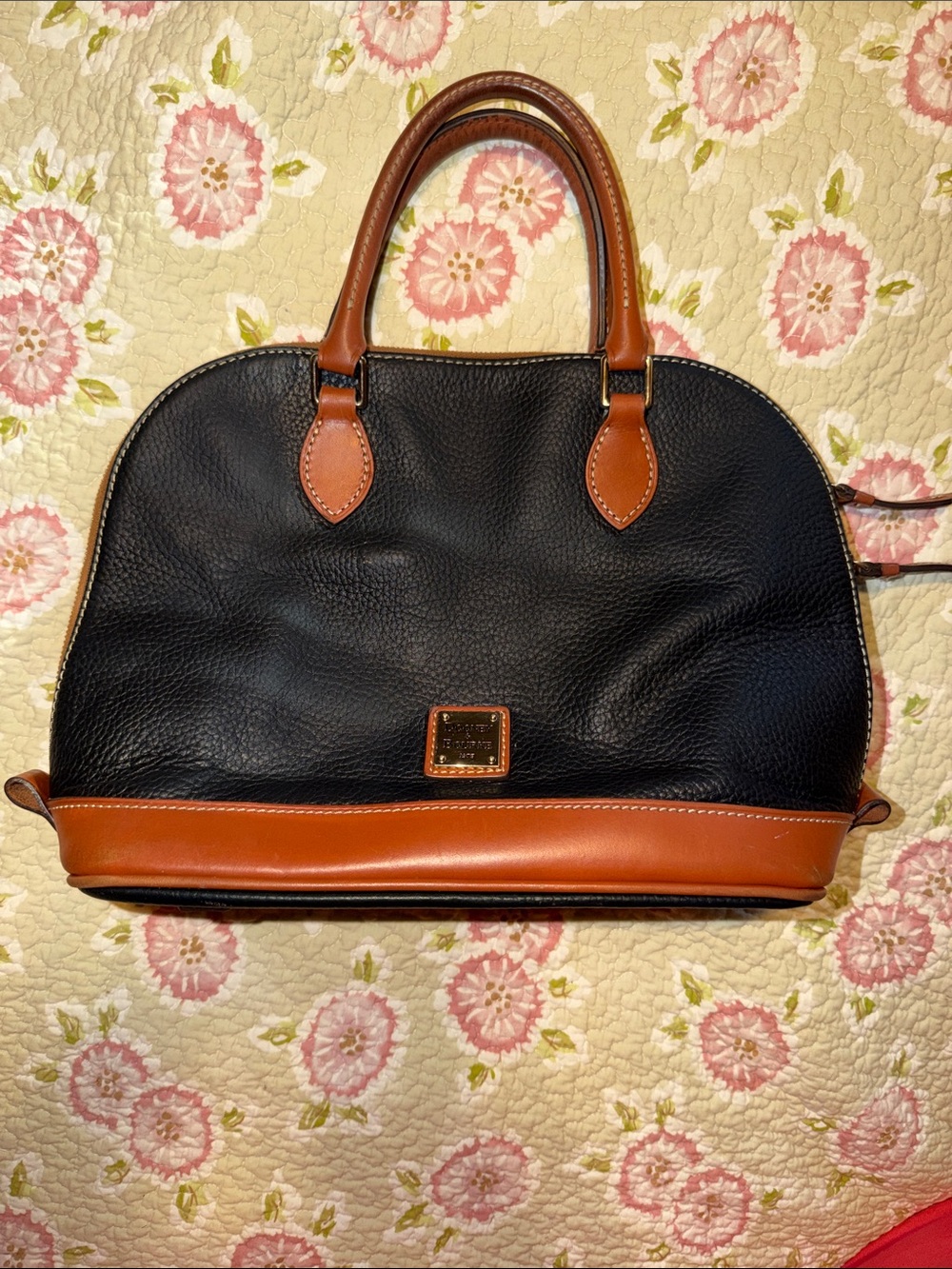 Dooney and Bourke, Vintage Black and Brown Leather Structured Satchel Bag